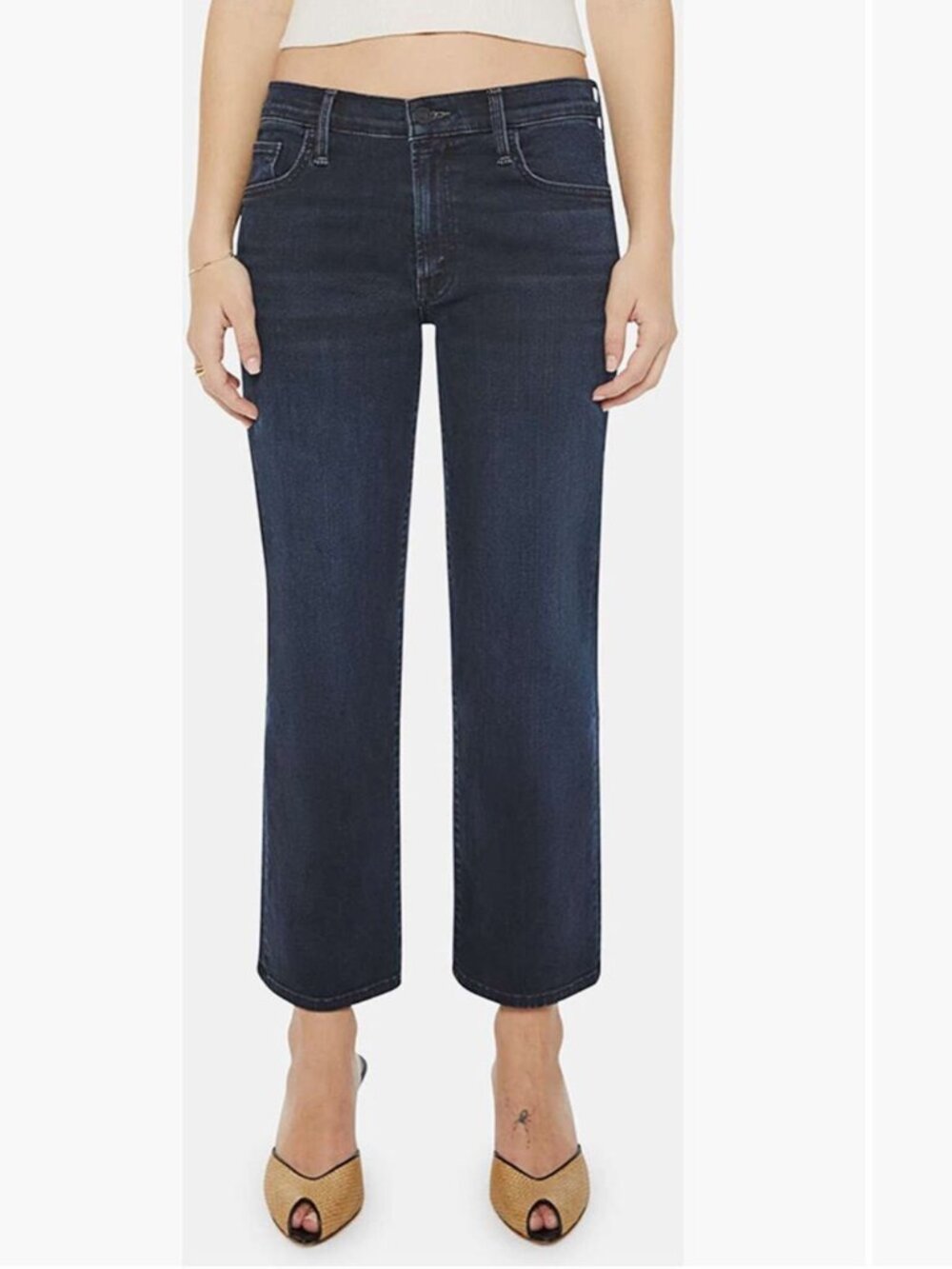 MOTHER LIL Mid Rise Rambler Zip Ankle Straight Leg Jeans in Night in Venice 26P